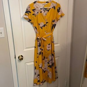 Loft button-front/tie floral midi-dress